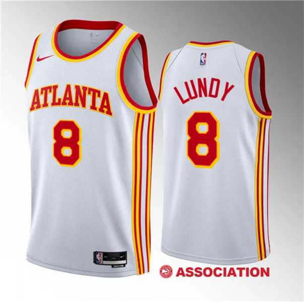 Men%27s Atlanta Hawks #8 Seth Lundy White 2023 Draft Association Edition Stitched Basketball Jersey Dzhi